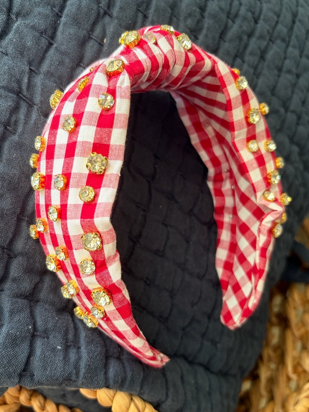 Red Gingham Beaded Headband